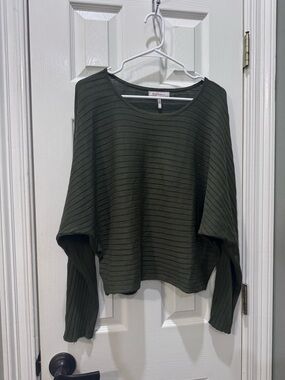 BCBGeneration Olive Green Ribbed Crew Neck Top